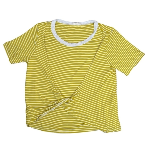 Hem & Thread Short Sleeve Round Neck Striped Twist Double Layer Top, Medium - Picture 7 of 7